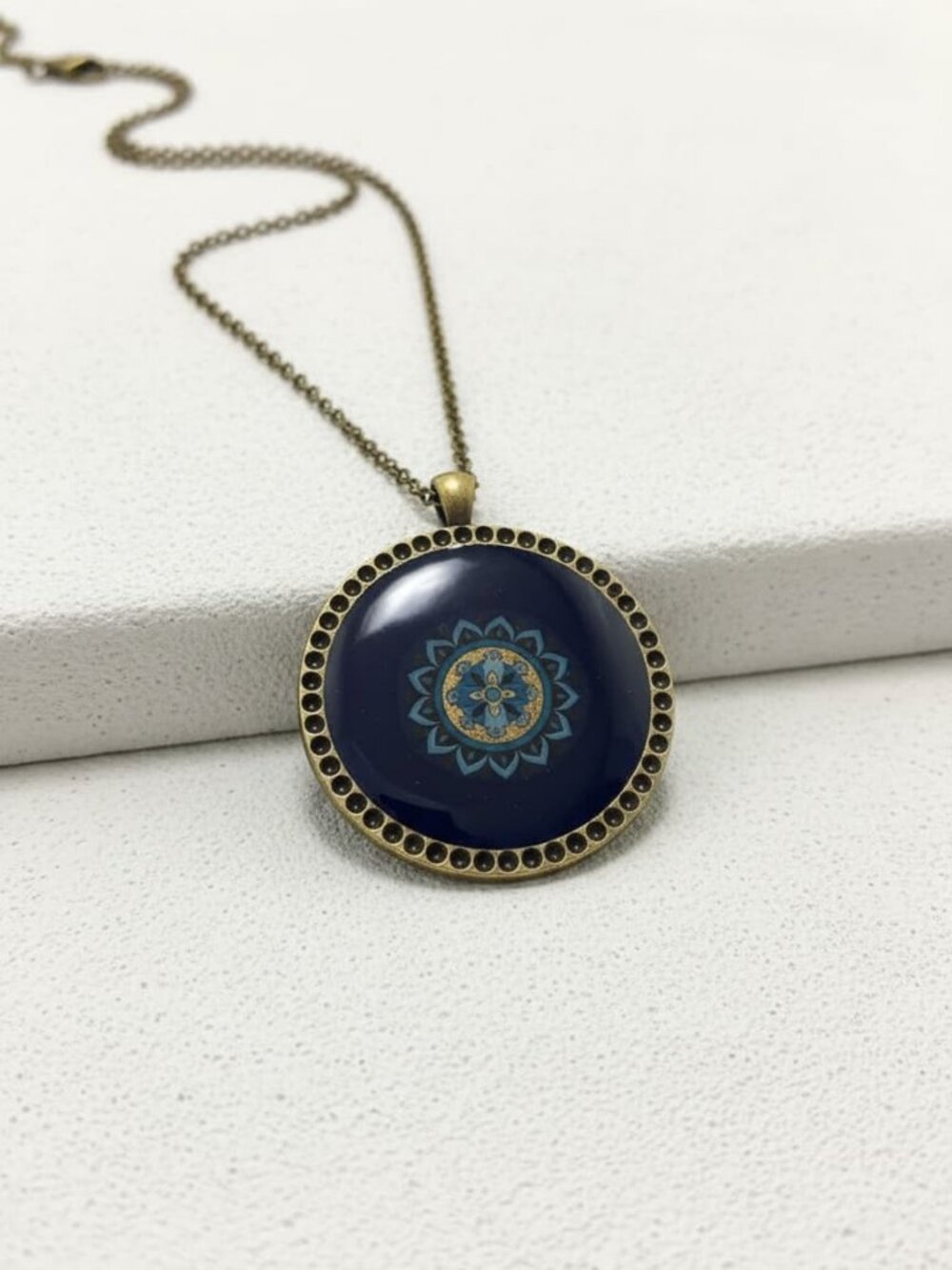 Brass-Plated Persian Style Bird and Water Medallion Necklace